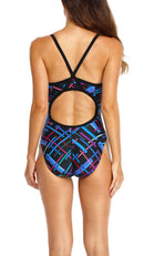 Adoretex Girl's/Women's Printed Cross Puzzle One Piece Thin Strap Swimsuit (FN041)