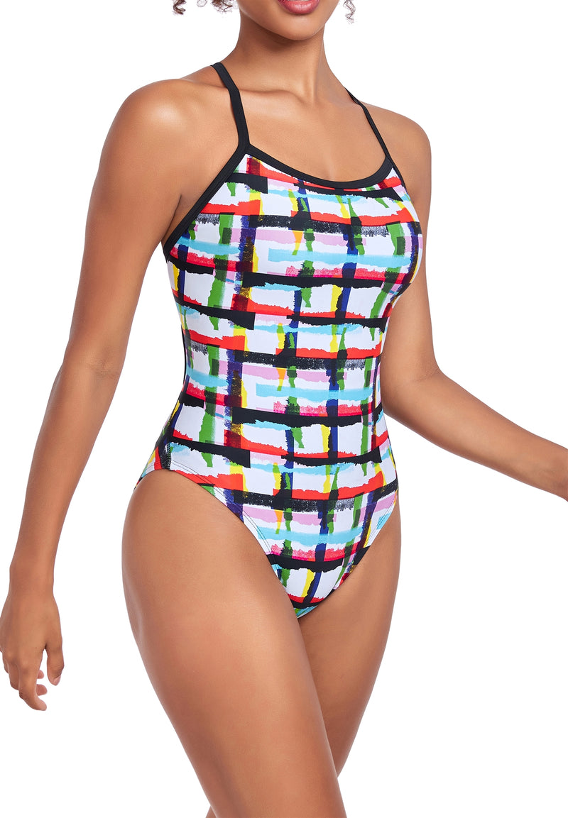 Adoretex Girl's/Women's Printed One Piece Thin Strap Athletic Swimsuit (FN051)