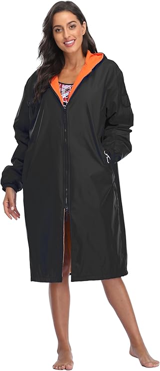 Adoretex Unisex Water Resistant Swim Parka for Adults and Kids Orange Lining (PK005)