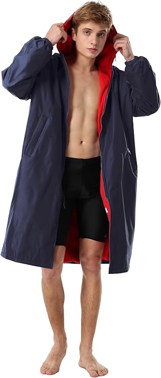 Adoretex Unisex Water Resistant Swim Parka for Adults and Kids Red Lining (PK005)