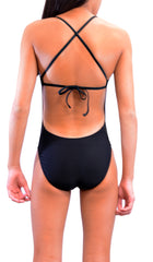 Adoretex Girl's/Women's One Piece Solid Tie-Back Swimsuit (FN028)