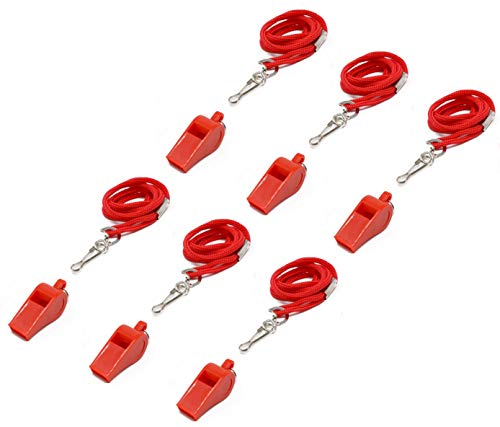 Adoretex Sport Guard Pea Coach Plastic Whistle With Lanyard (WK003S) Red - six pack