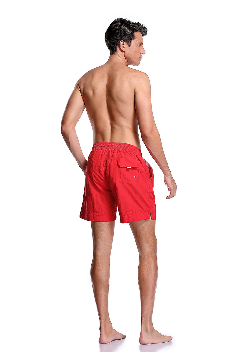 UNIQLO Mens Swim Trunks Medium Solid red Shorts bathing mesh lined pockets