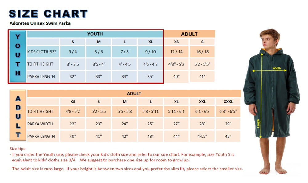Speedo swim parka size chart on sale